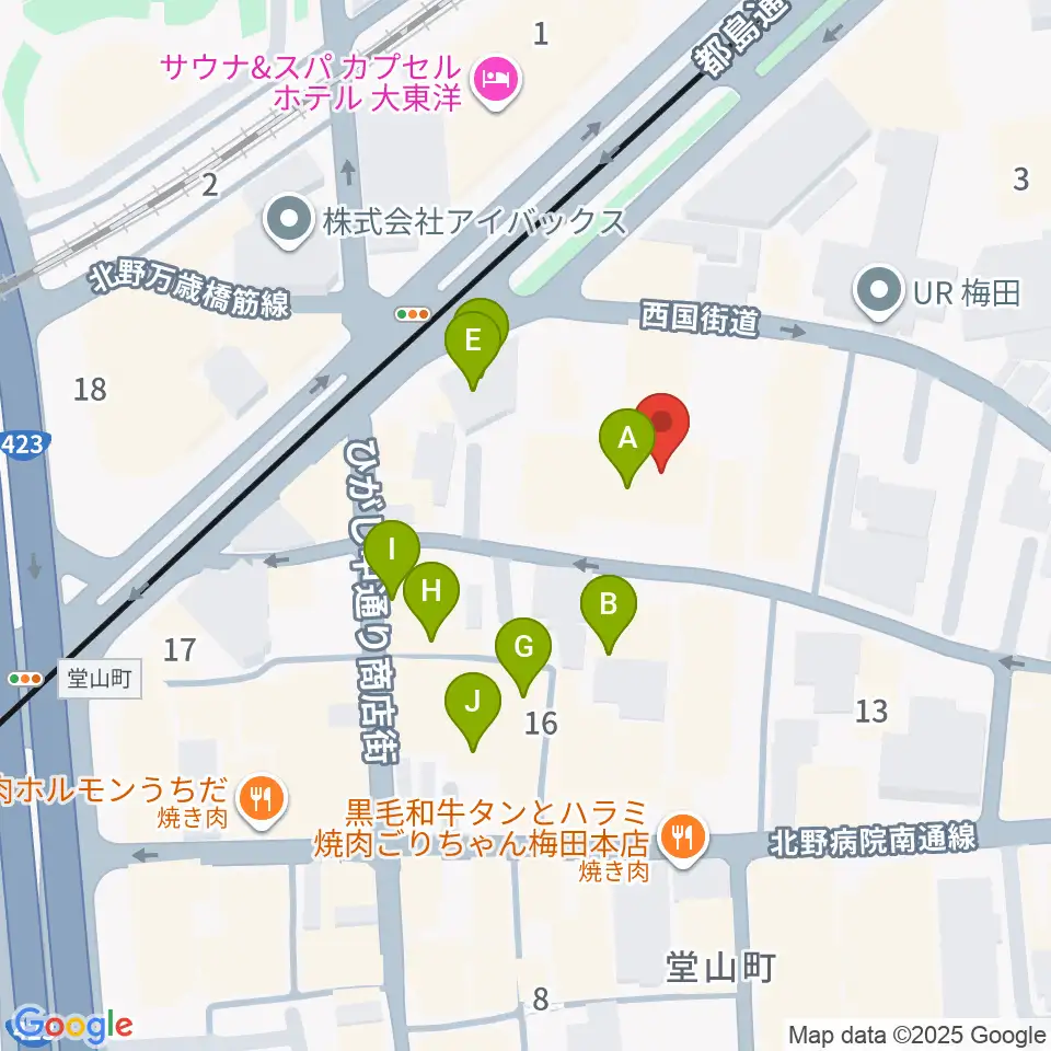 ディスクユニオン大阪店周辺のカフェ一覧地図