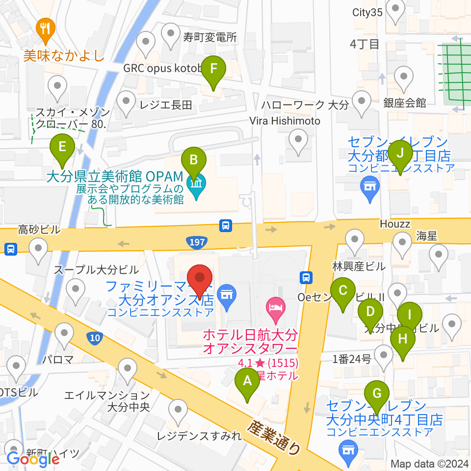 いいちこ総合文化センター練習室周辺のカフェ一覧地図