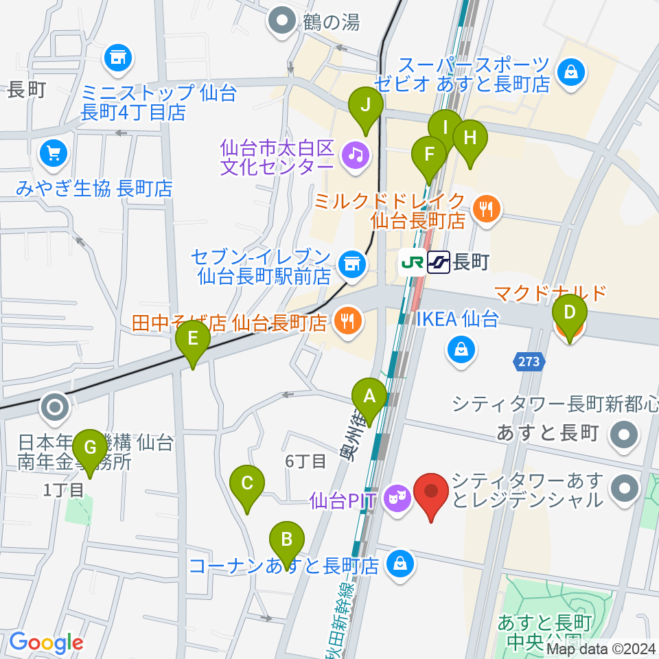 仙台PIT周辺のカフェ一覧地図