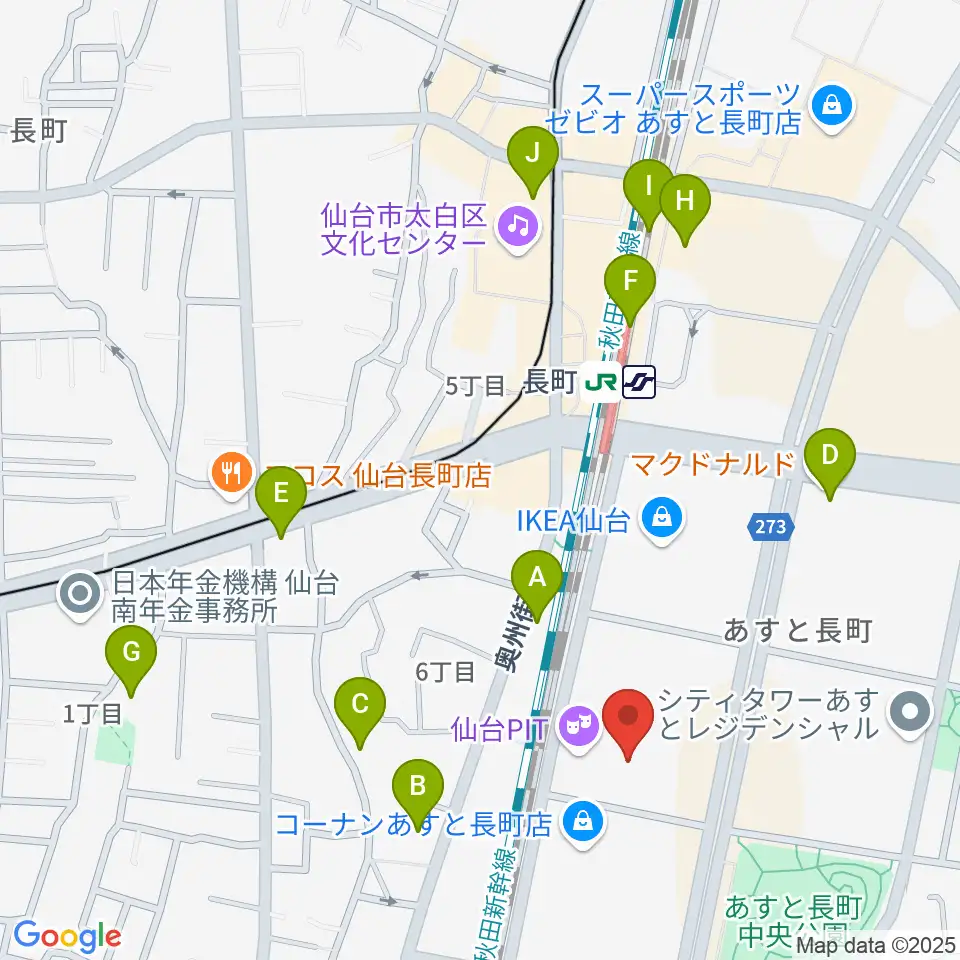 仙台PIT周辺のカフェ一覧地図