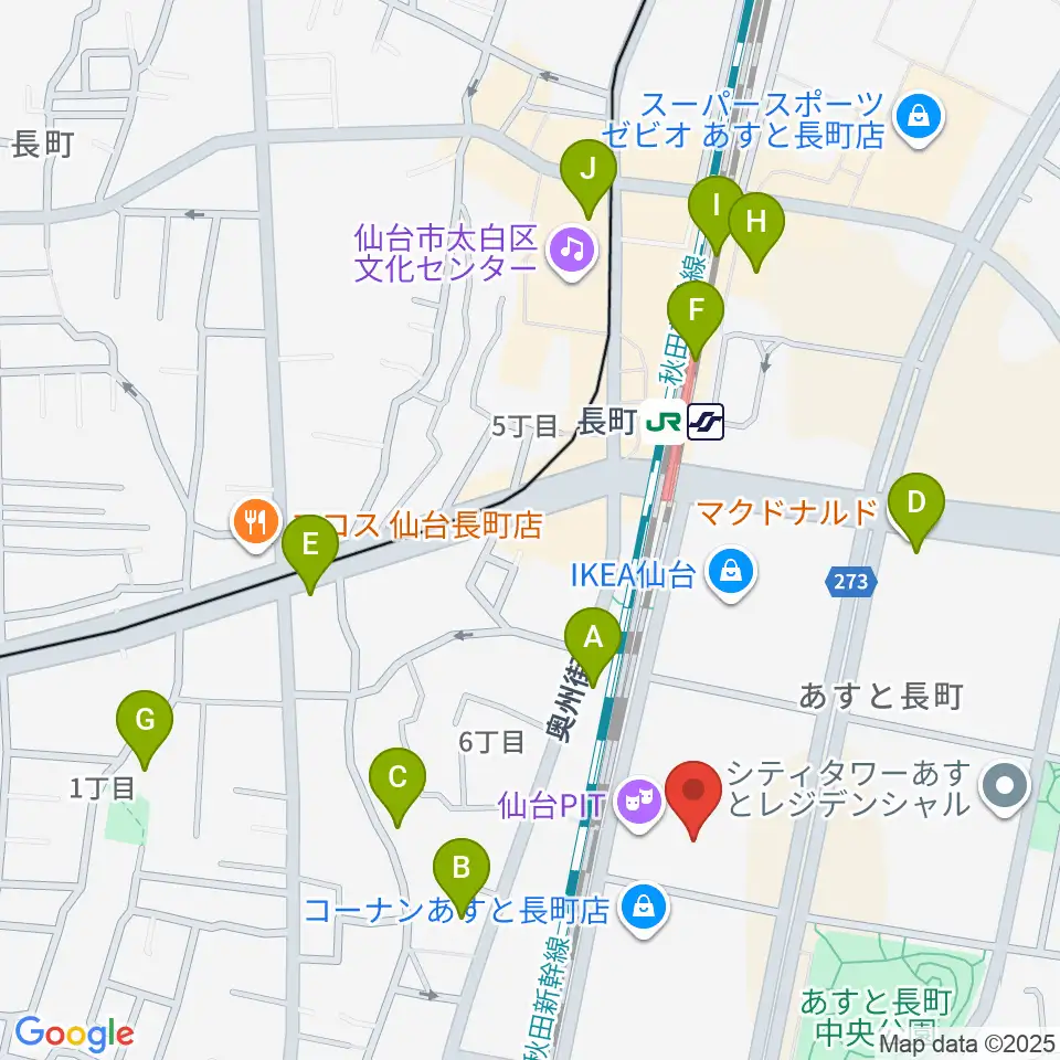 仙台PIT周辺のカフェ一覧地図