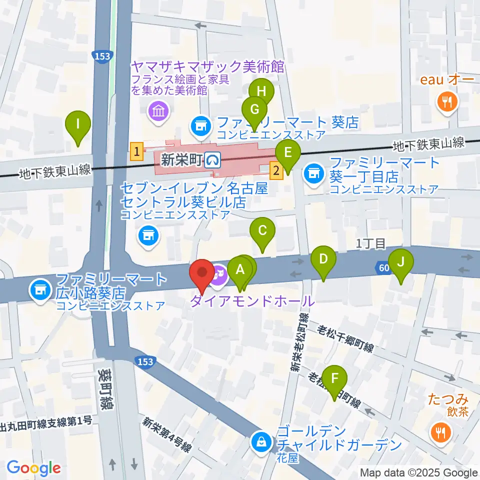 名古屋スペードボックス・ハートランド周辺のカフェ一覧地図