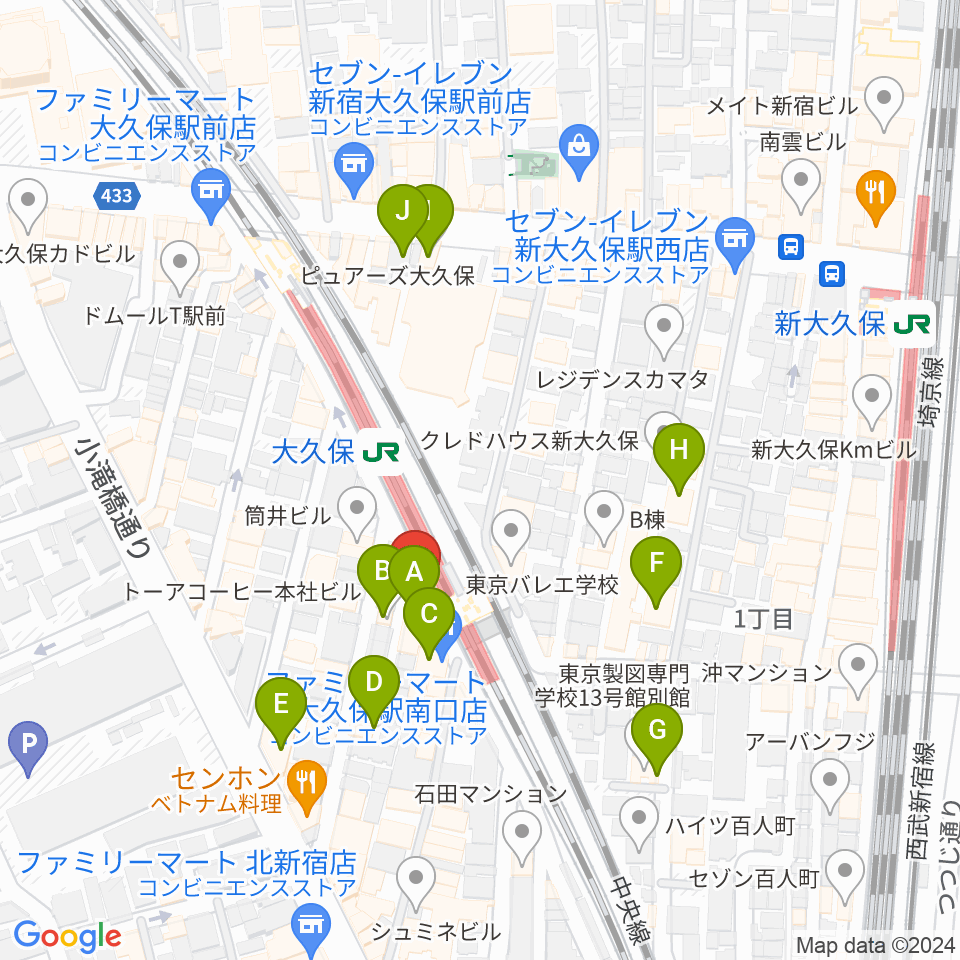 大久保ひかりのうま周辺のカフェ一覧地図