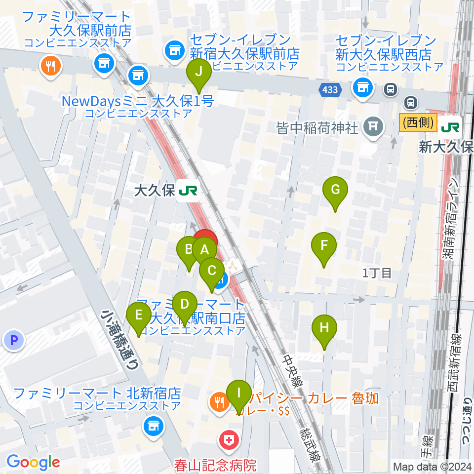 大久保ひかりのうま周辺のカフェ一覧地図