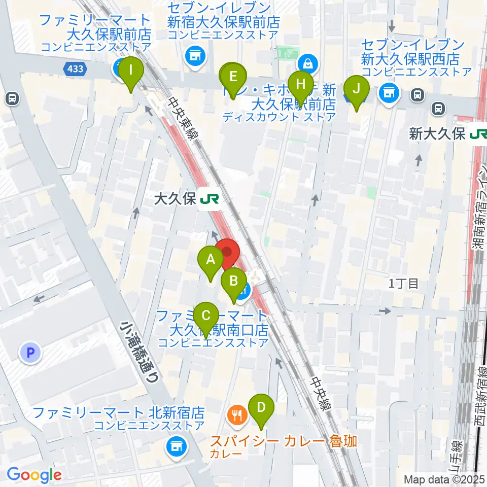 大久保ひかりのうま周辺のカフェ一覧地図