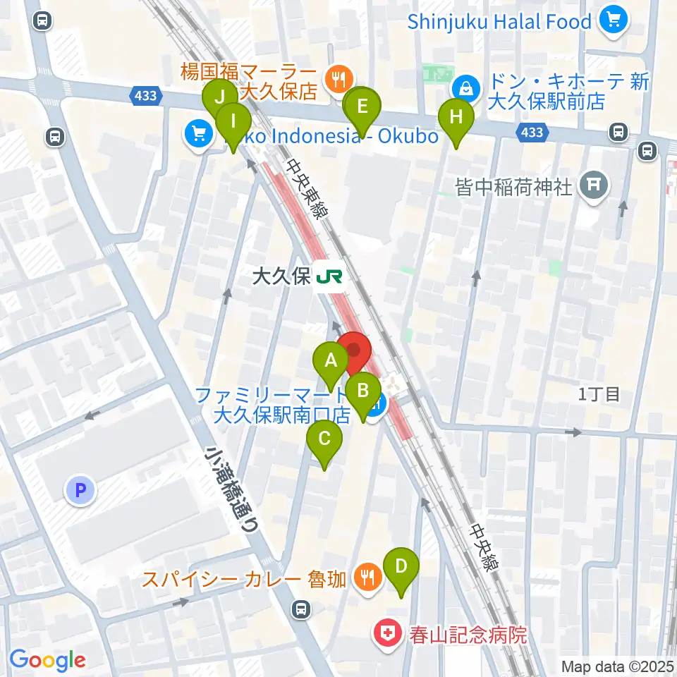 大久保ひかりのうま周辺のカフェ一覧地図