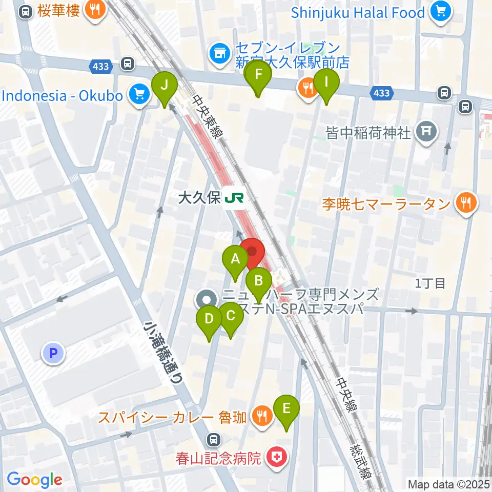 大久保ひかりのうま周辺のカフェ一覧地図