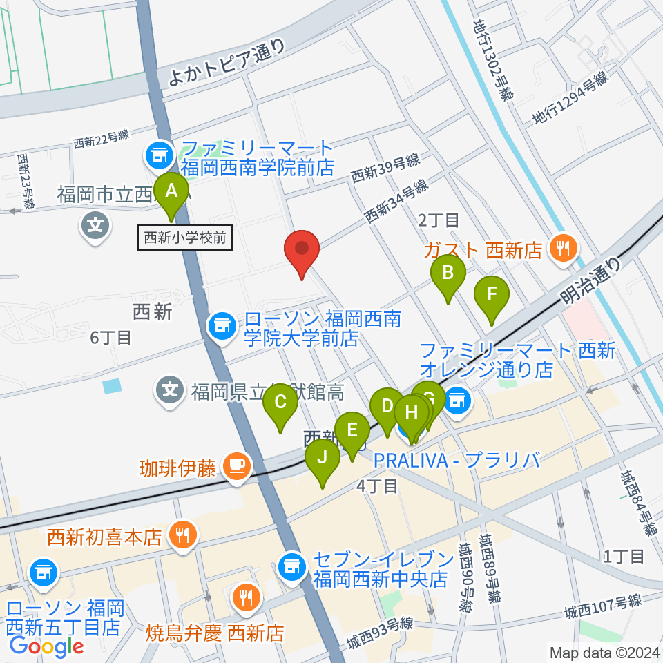 西南コミュニティーセンター周辺のカフェ一覧地図