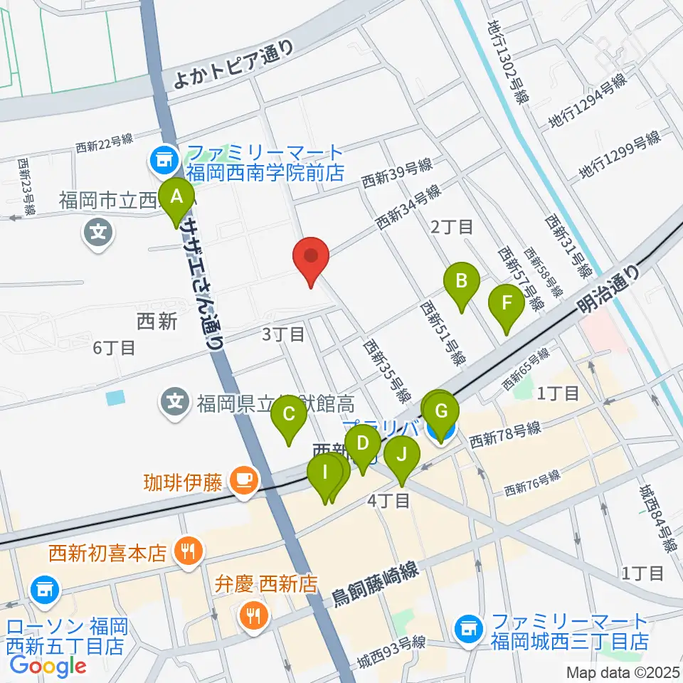 西南コミュニティーセンター周辺のカフェ一覧地図