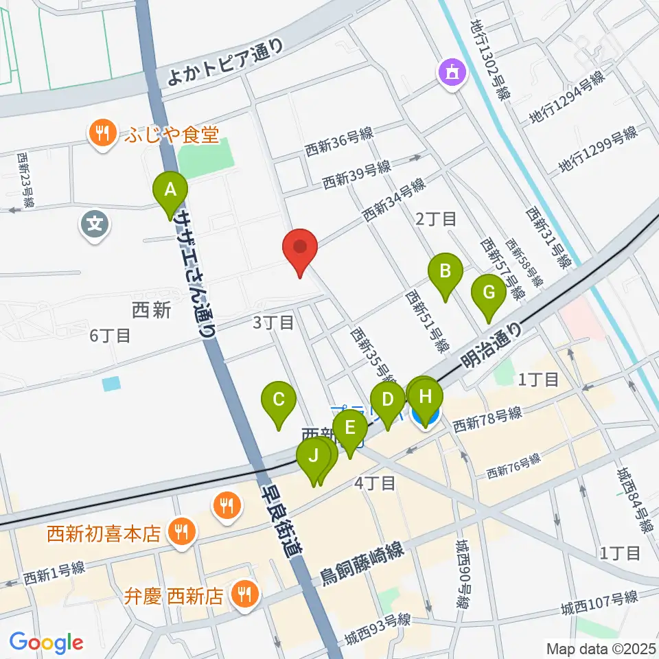 西南コミュニティーセンター周辺のカフェ一覧地図