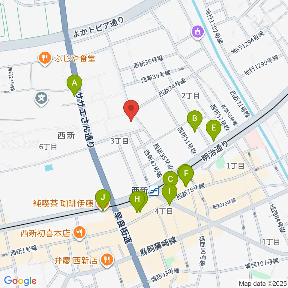 西南コミュニティーセンター周辺のカフェ一覧地図