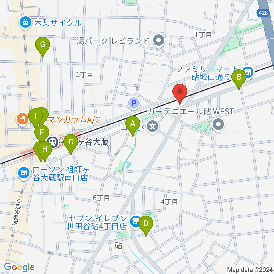 サウンド・シティ世田谷周辺のカフェ一覧地図