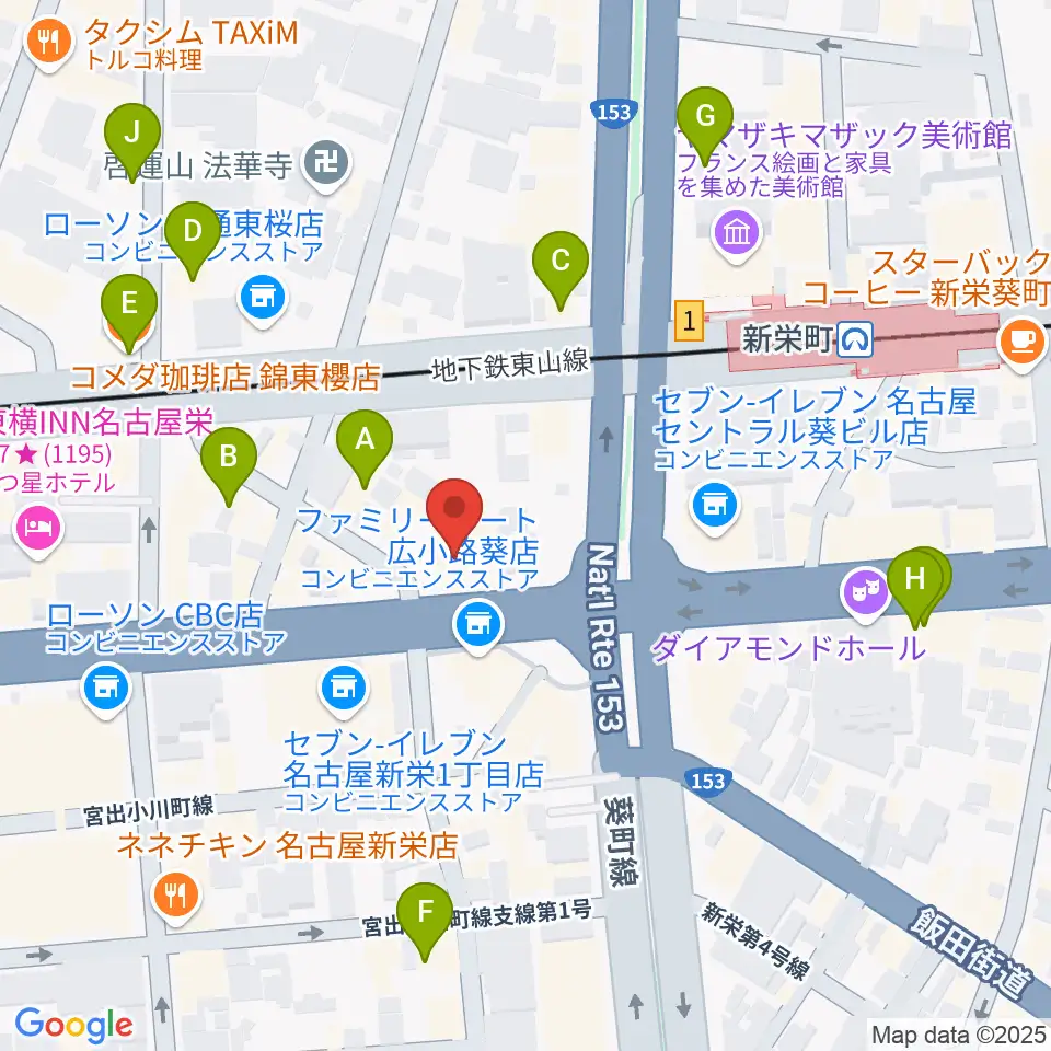 名古屋新栄sunset BLUE周辺のカフェ一覧地図