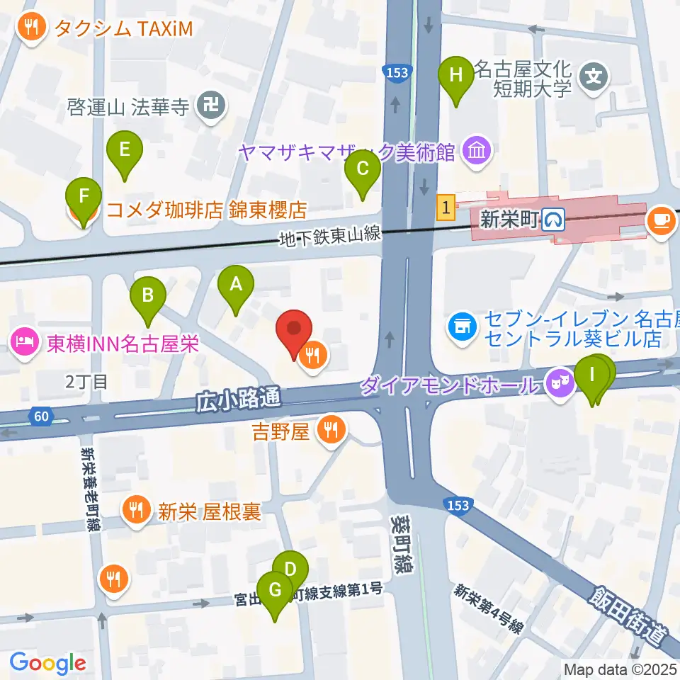 名古屋新栄sunset BLUE周辺のカフェ一覧地図