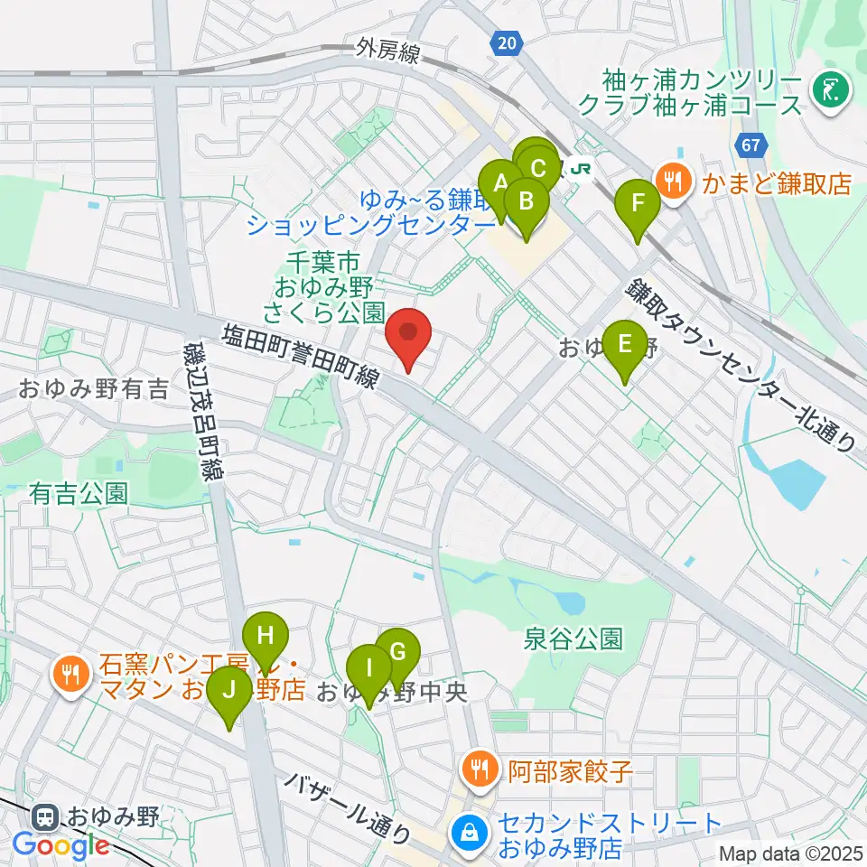 Azul ギター教室周辺のカフェ一覧地図