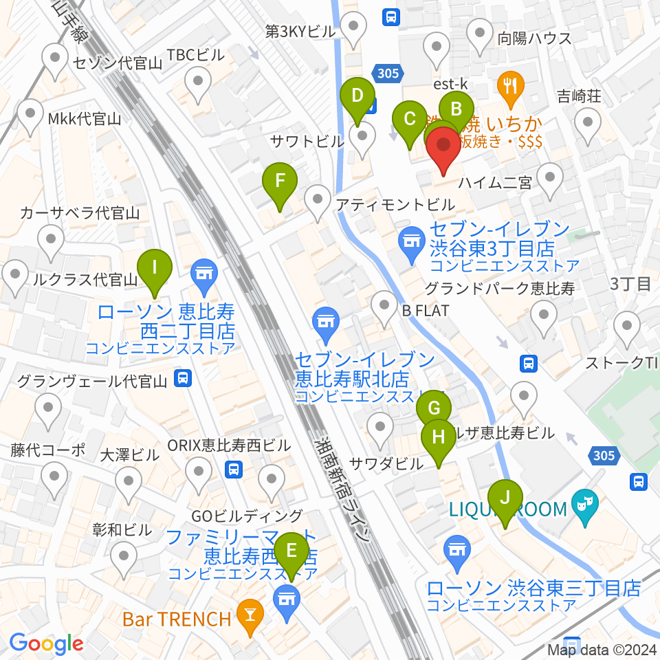 恵比寿クレアート周辺のカフェ一覧地図