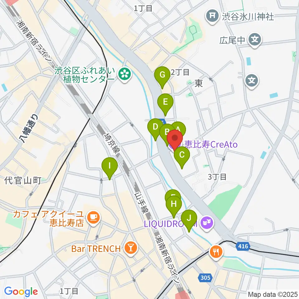 恵比寿クレアート周辺のカフェ一覧地図