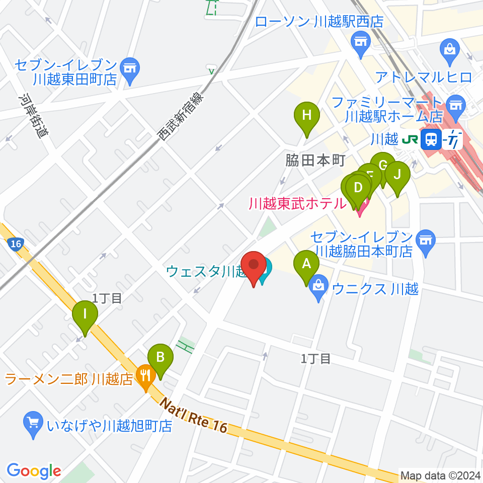 ウェスタ川越 音楽室周辺のカフェ一覧地図