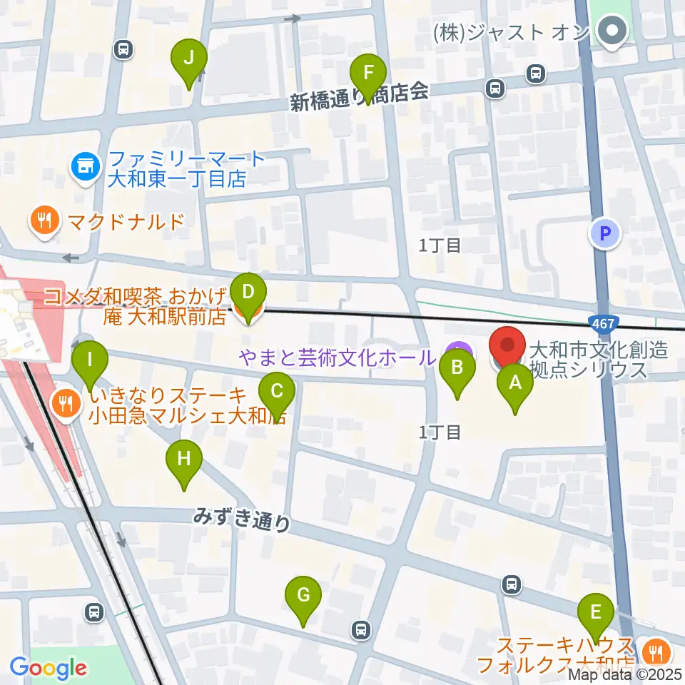 やまと芸術文化ホール周辺のカフェ一覧地図