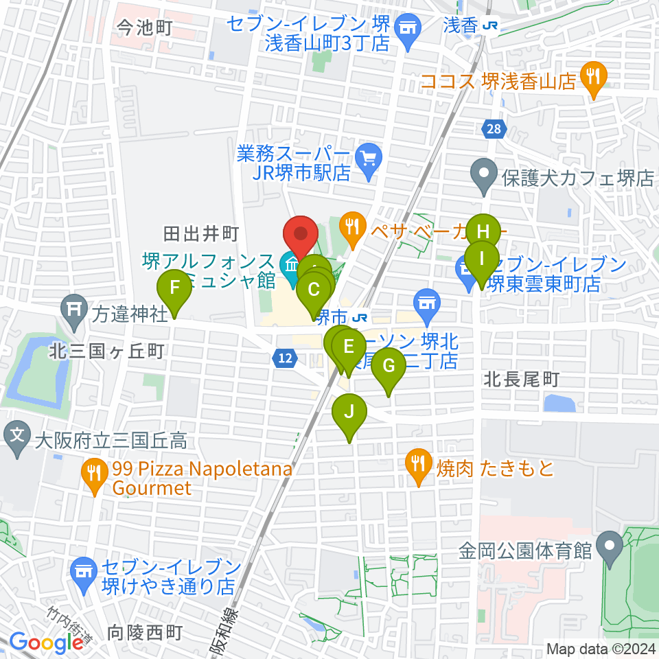 サンスクエア堺周辺のカフェ一覧地図