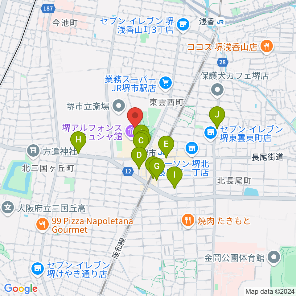 サンスクエア堺周辺のカフェ一覧地図