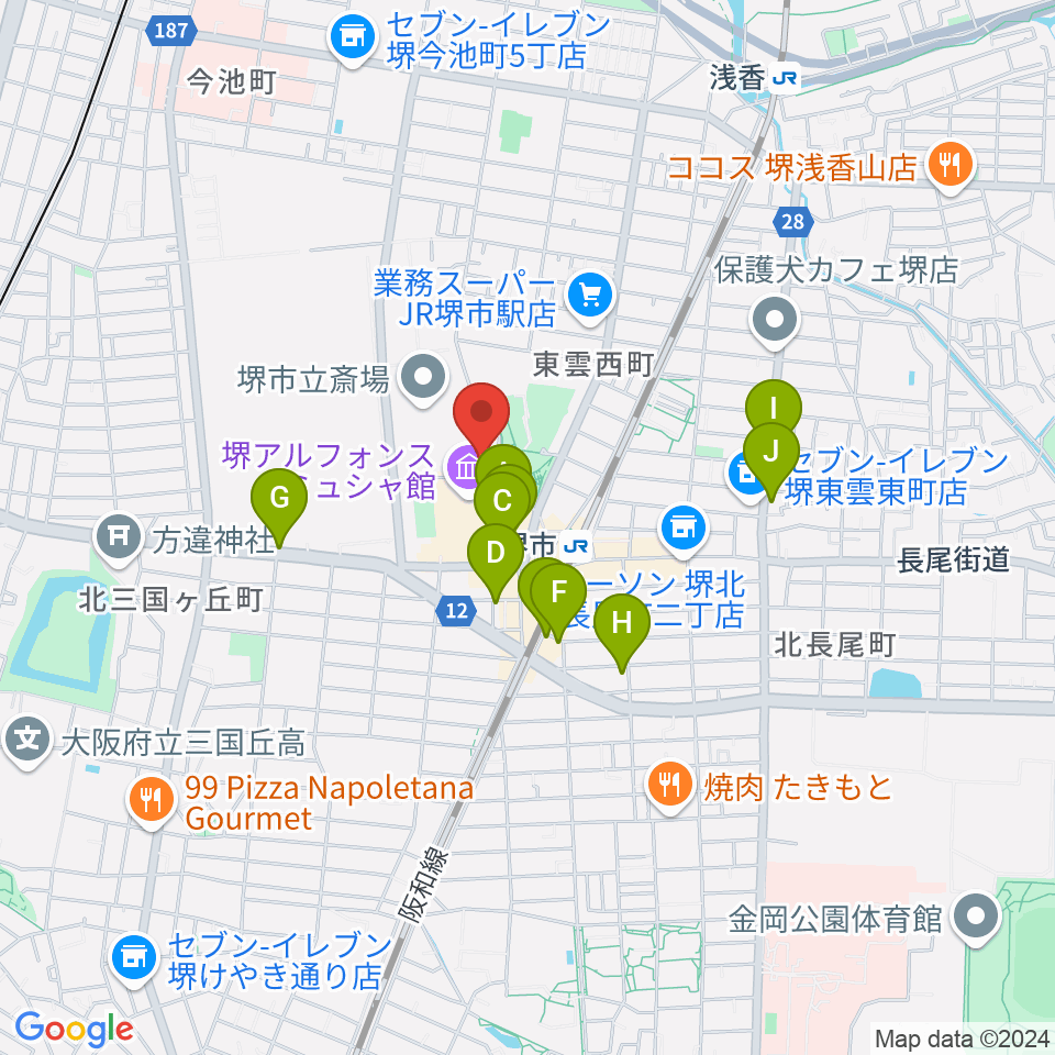 サンスクエア堺周辺のカフェ一覧地図