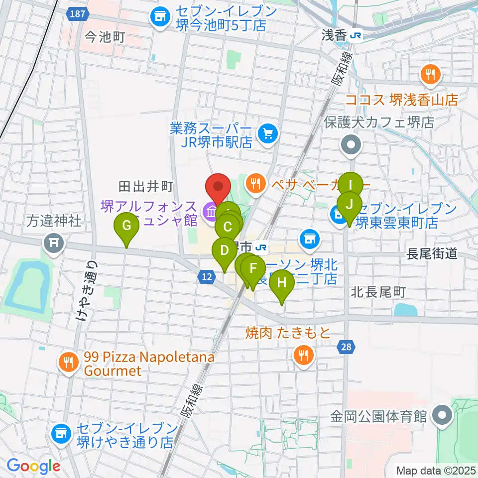 サンスクエア堺周辺のカフェ一覧地図