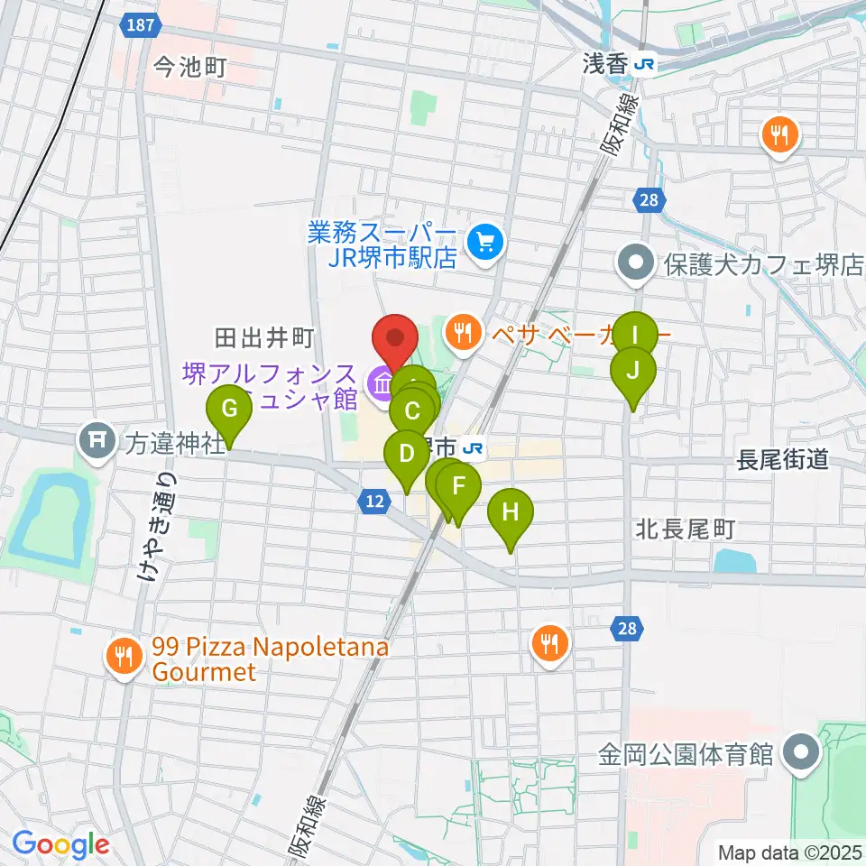 サンスクエア堺周辺のカフェ一覧地図