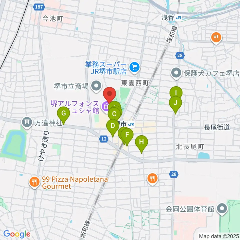 サンスクエア堺周辺のカフェ一覧地図