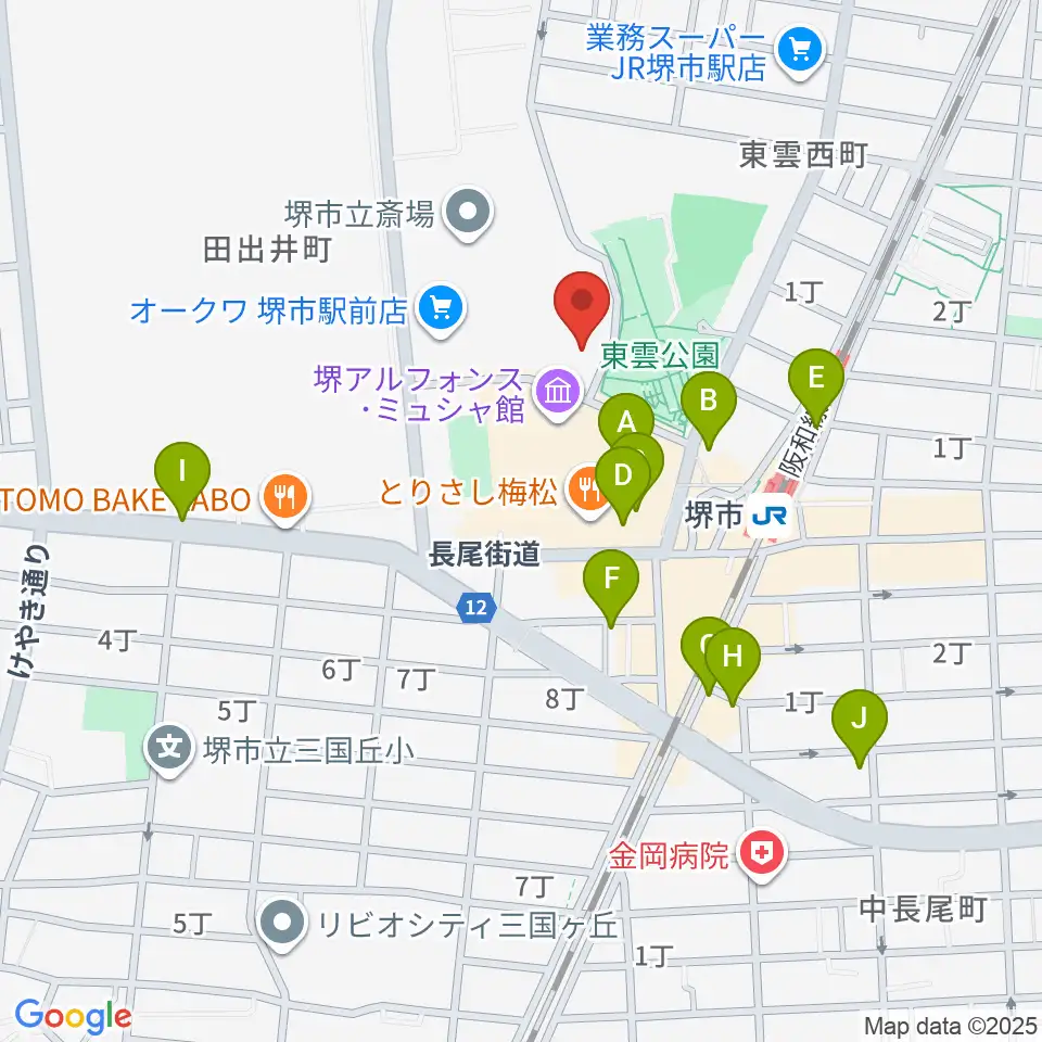 サンスクエア堺周辺のカフェ一覧地図