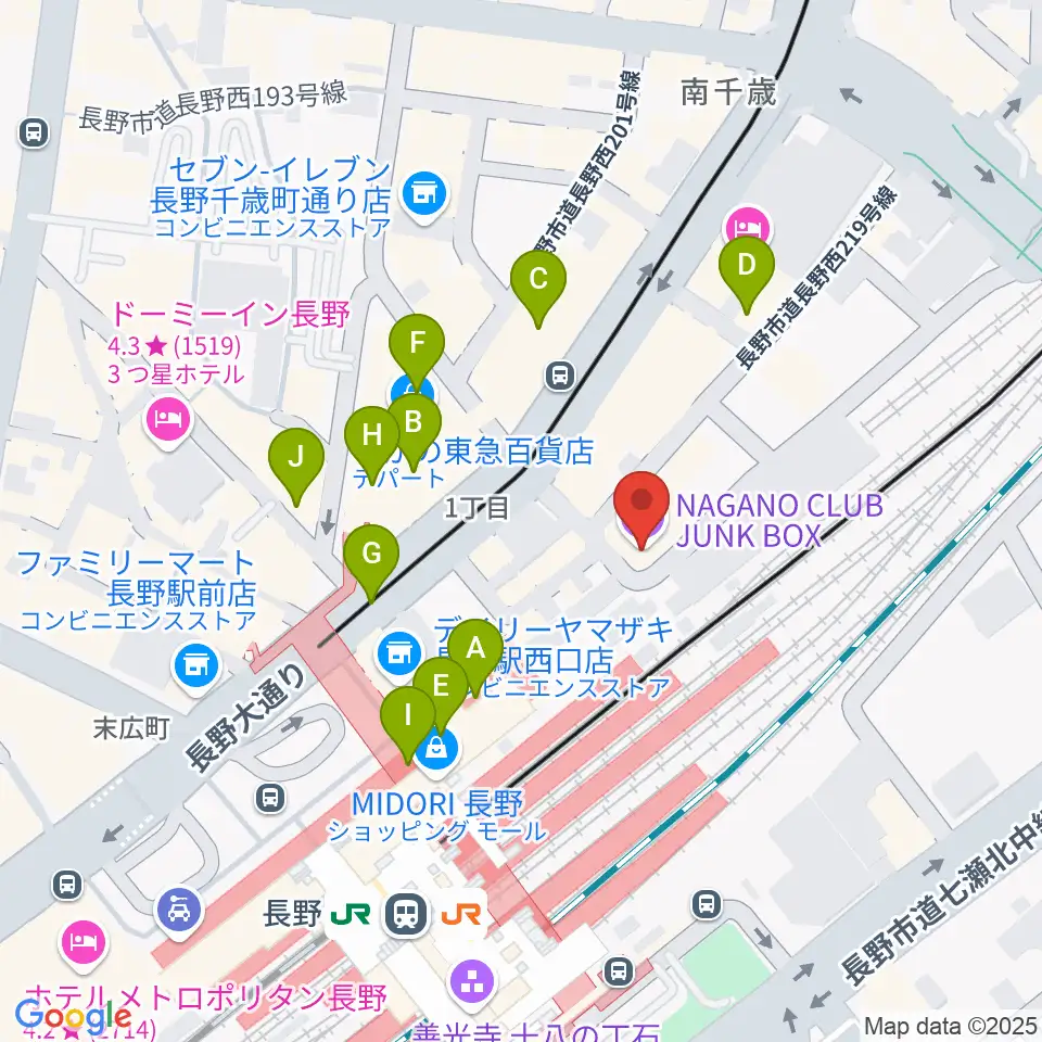 長野クラブジャンクボックス周辺のカフェ一覧地図