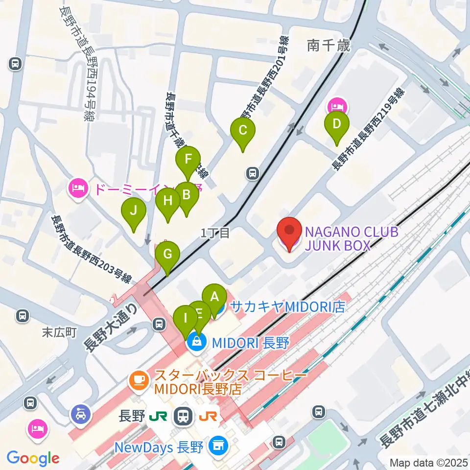 長野クラブジャンクボックス周辺のカフェ一覧地図