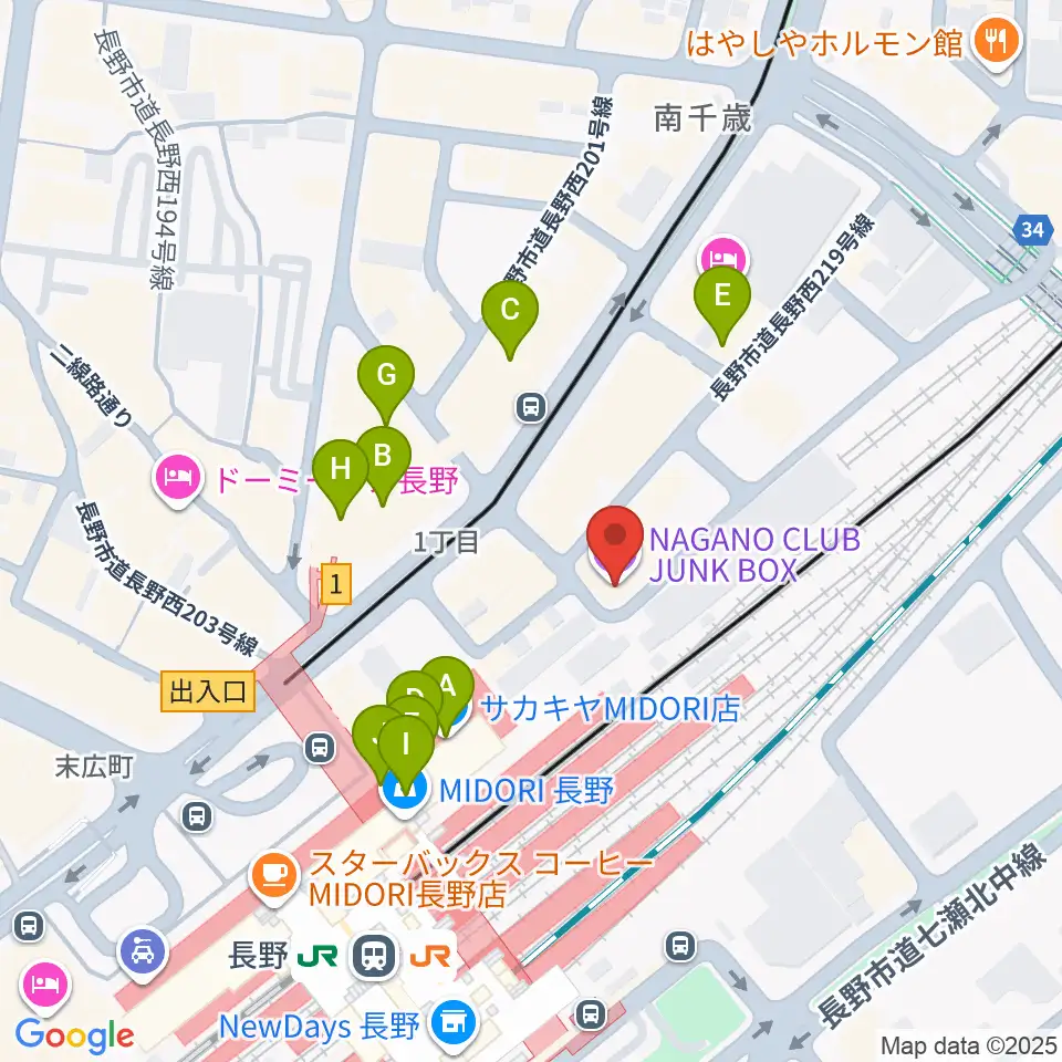 長野クラブジャンクボックス周辺のカフェ一覧地図