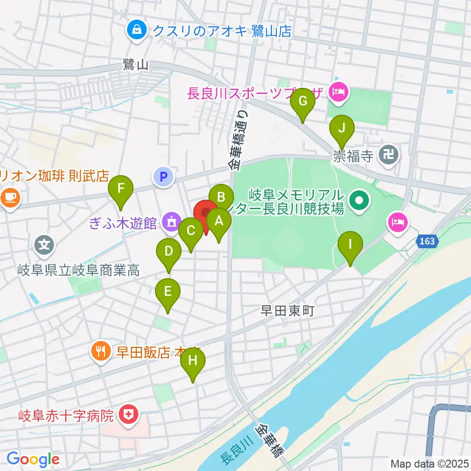 ぎふ清流文化プラザ長良川ホール周辺のカフェ一覧地図