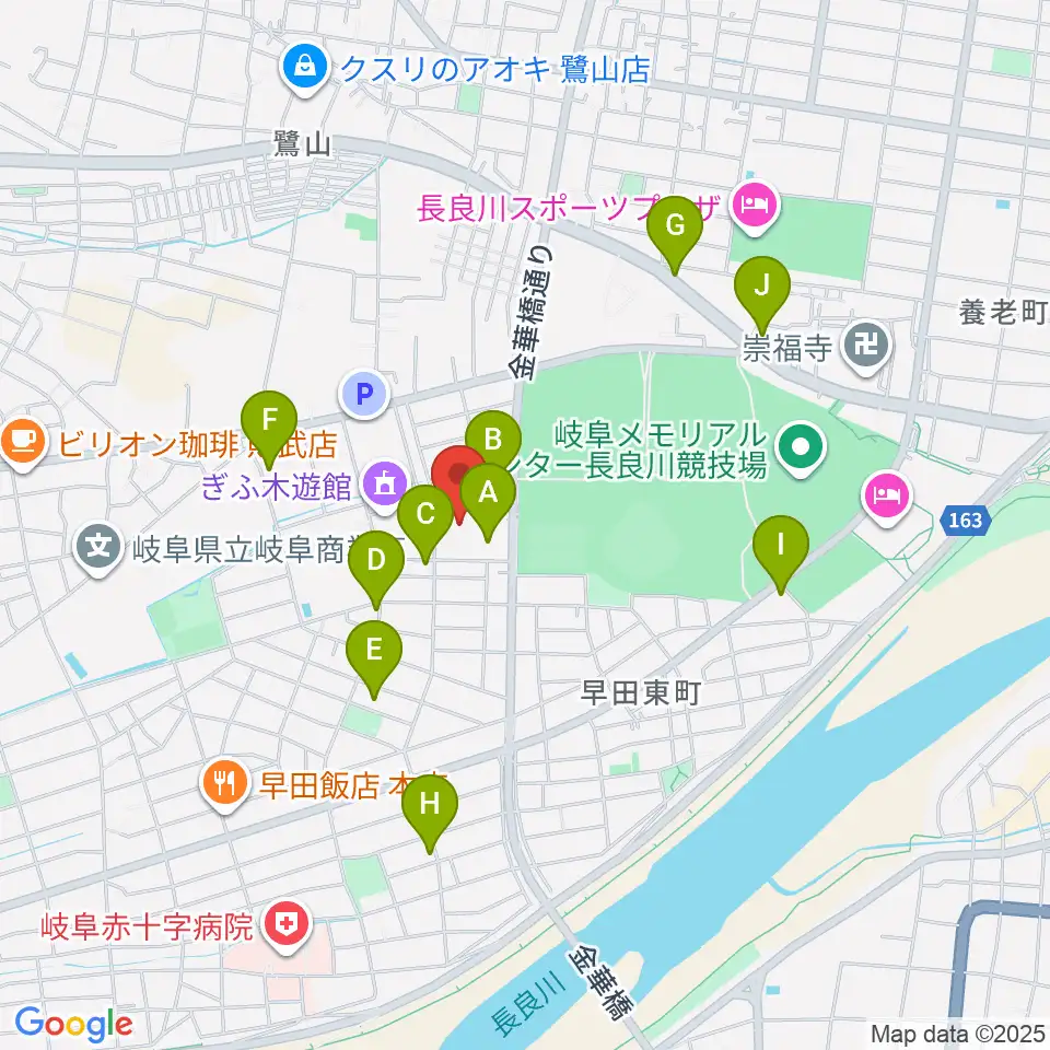 ぎふ清流文化プラザ長良川ホール周辺のカフェ一覧地図