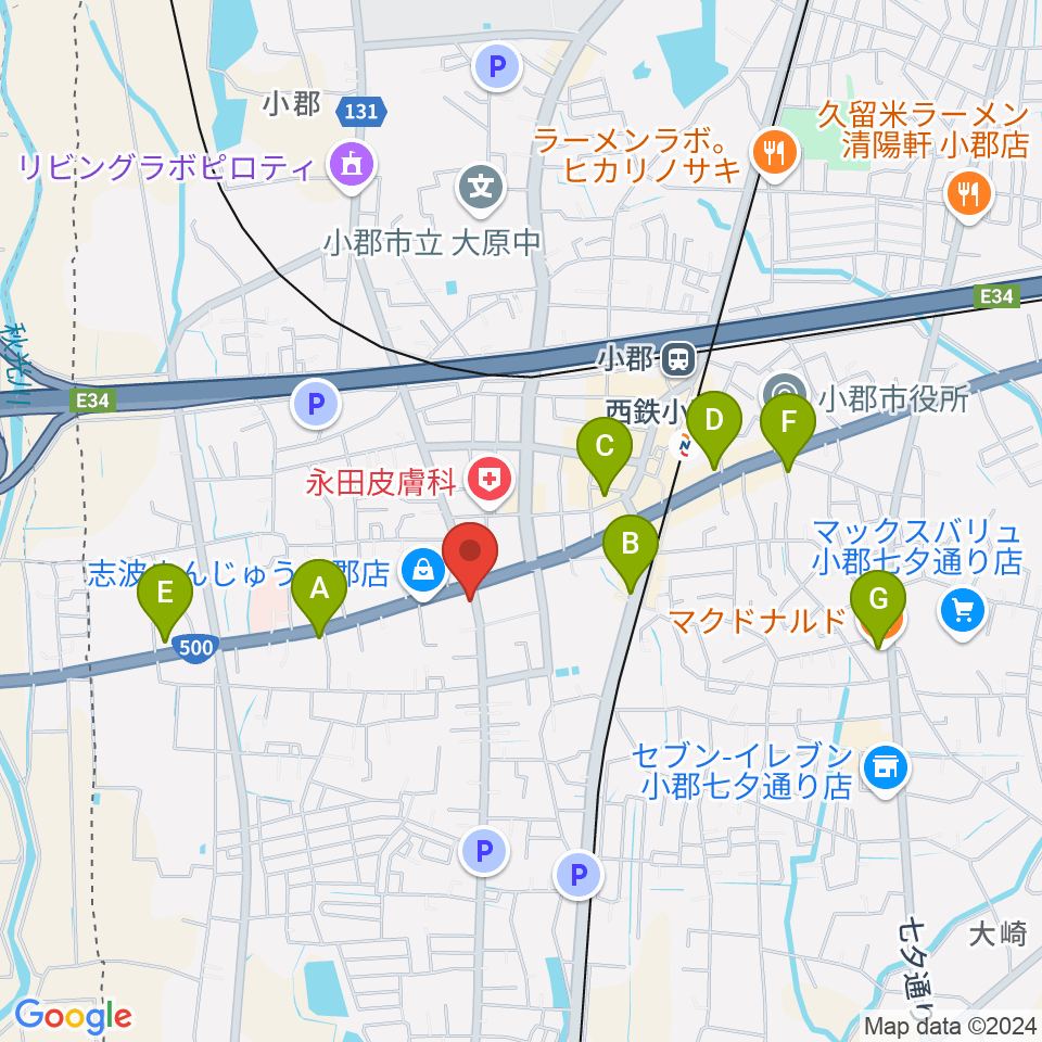 小川楽器 小郡店周辺のカフェ一覧地図