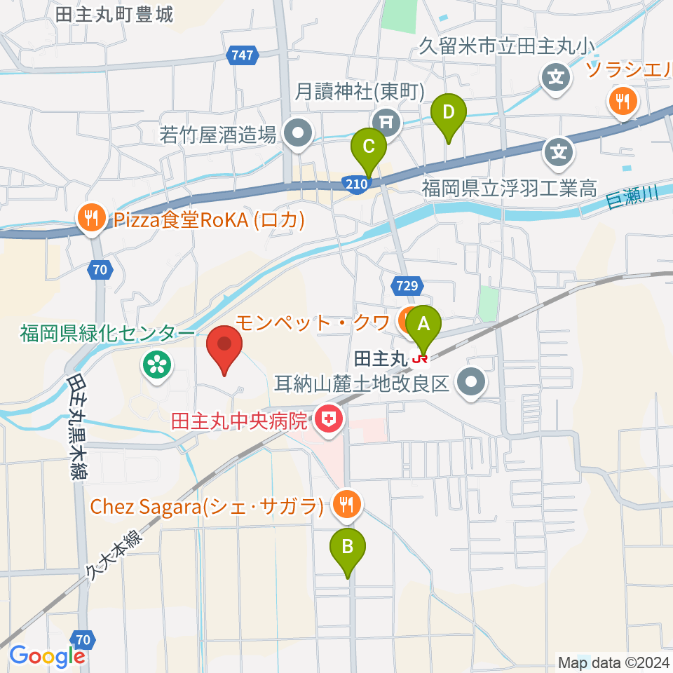 田主丸複合文化施設そよ風ホール周辺のカフェ一覧地図