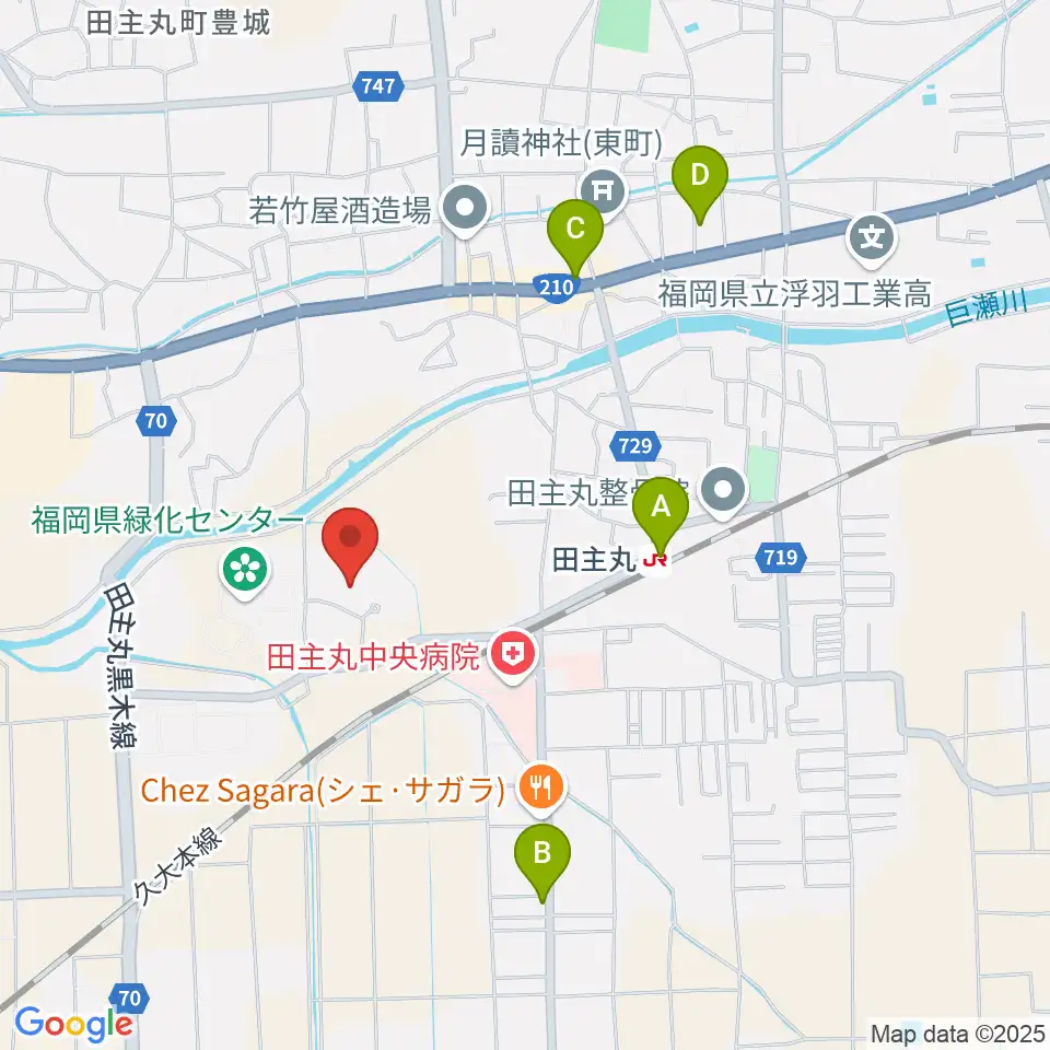 田主丸複合文化施設そよ風ホール周辺のカフェ一覧地図