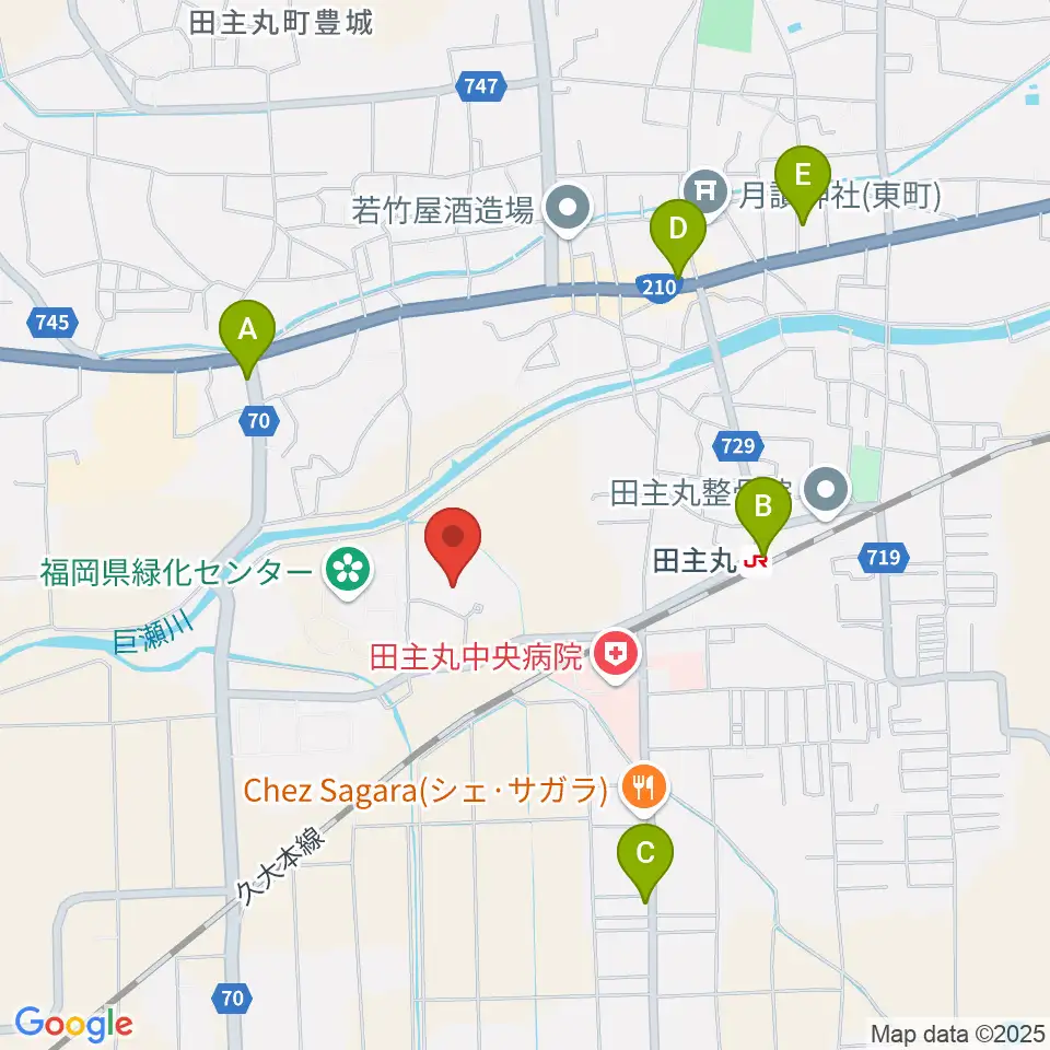 田主丸複合文化施設そよ風ホール周辺のカフェ一覧地図