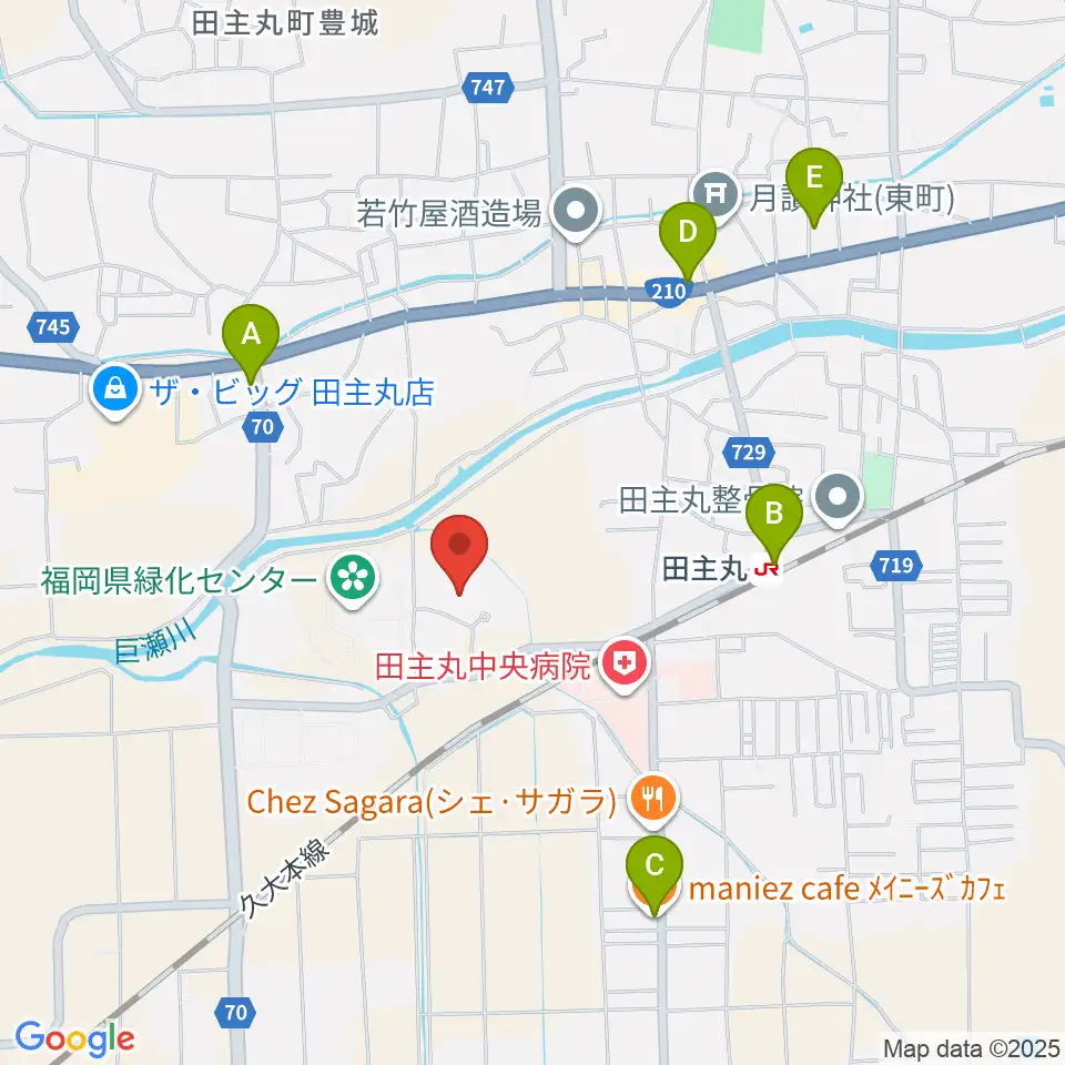 田主丸複合文化施設そよ風ホール周辺のカフェ一覧地図