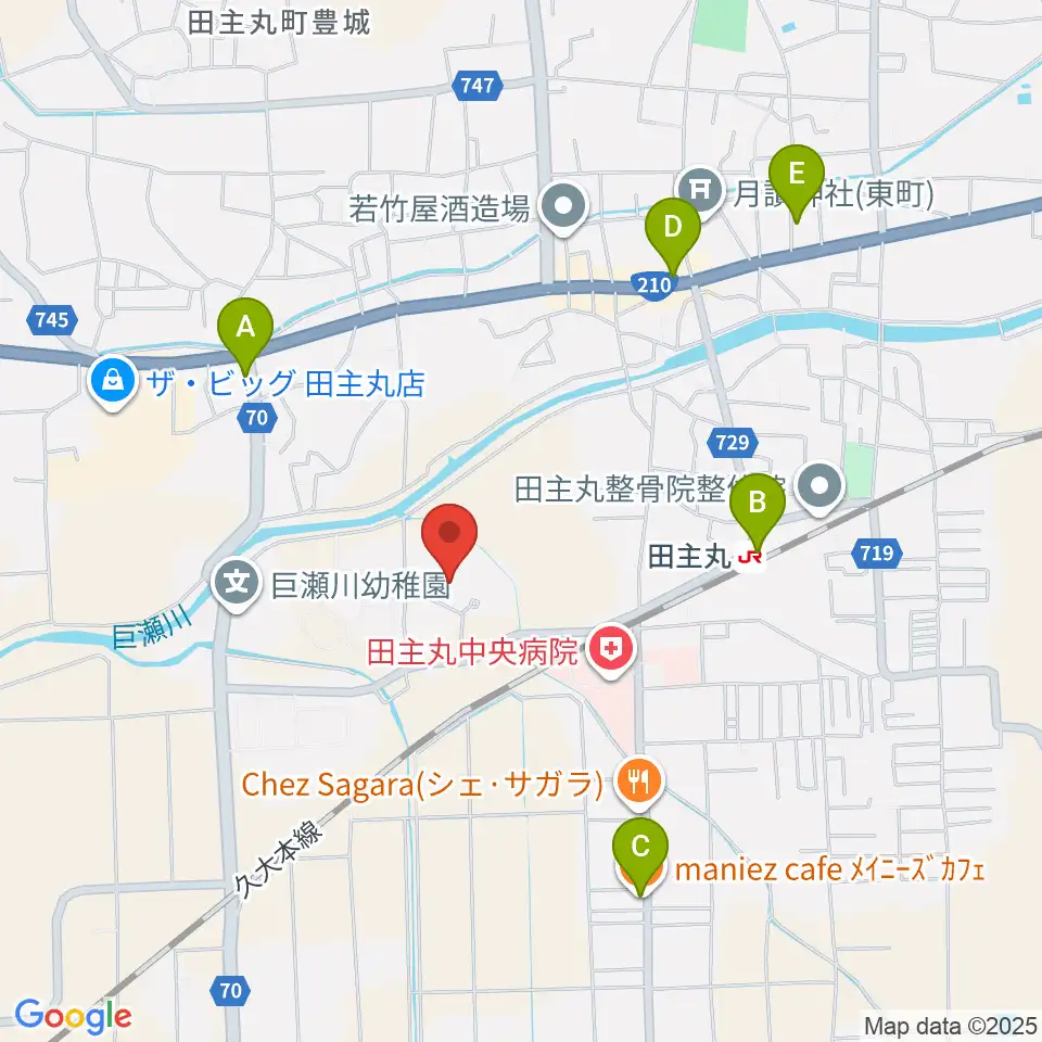 田主丸複合文化施設そよ風ホール周辺のカフェ一覧地図