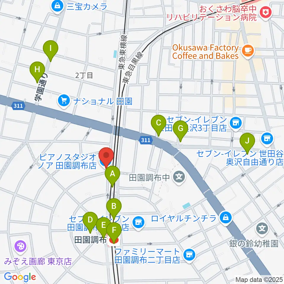 ピアノスタジオノア 田園調布店周辺のカフェ一覧地図