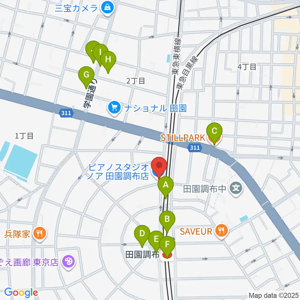 ピアノスタジオノア 田園調布店周辺のカフェ一覧地図