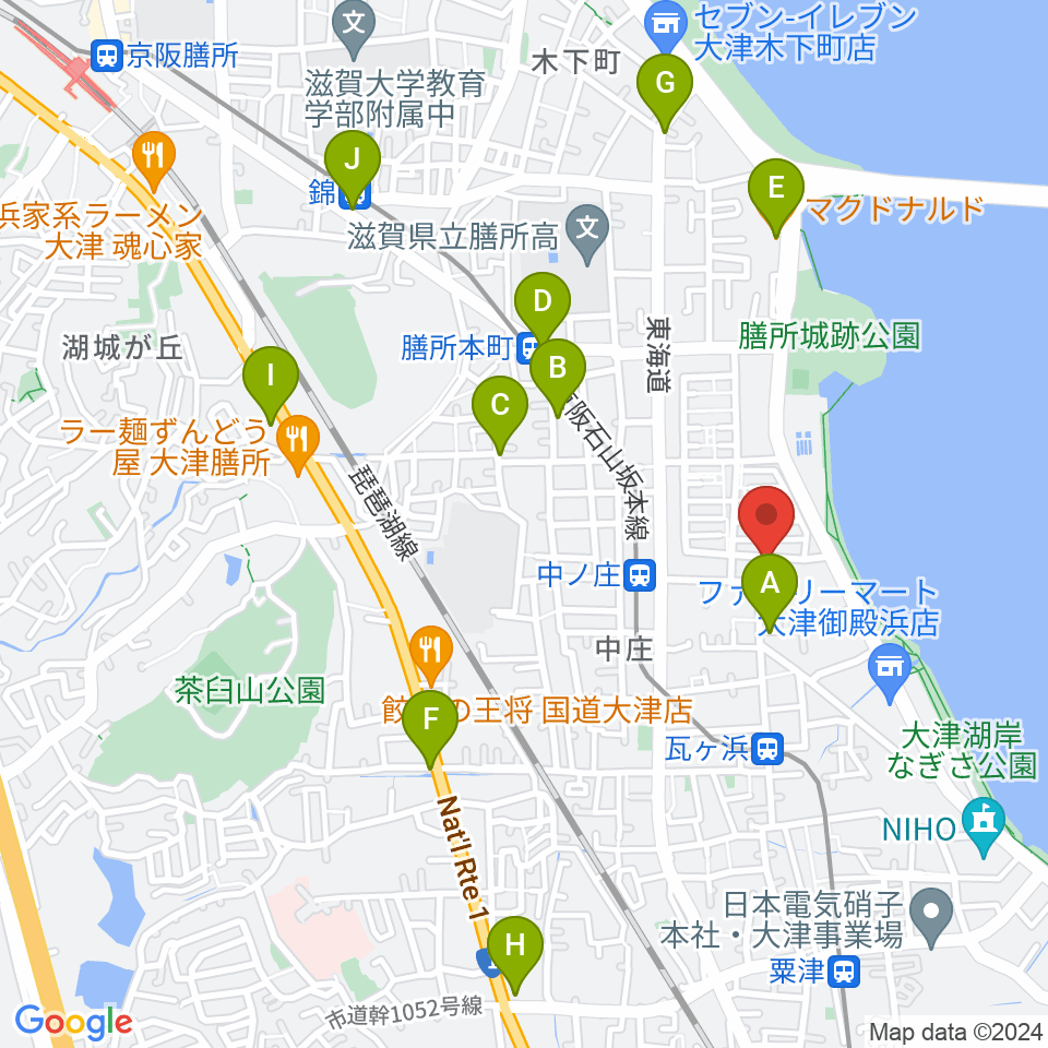 大津市フィガロホール周辺のカフェ一覧地図