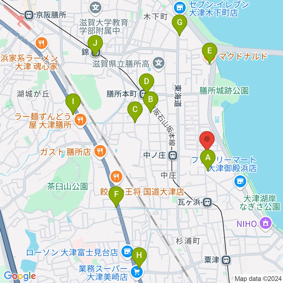 大津市フィガロホール周辺のカフェ一覧地図