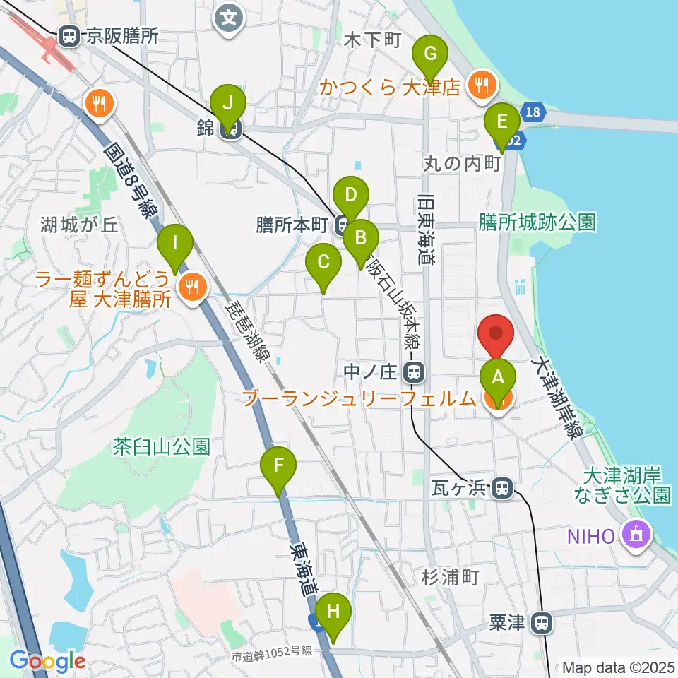 大津市フィガロホール周辺のカフェ一覧地図
