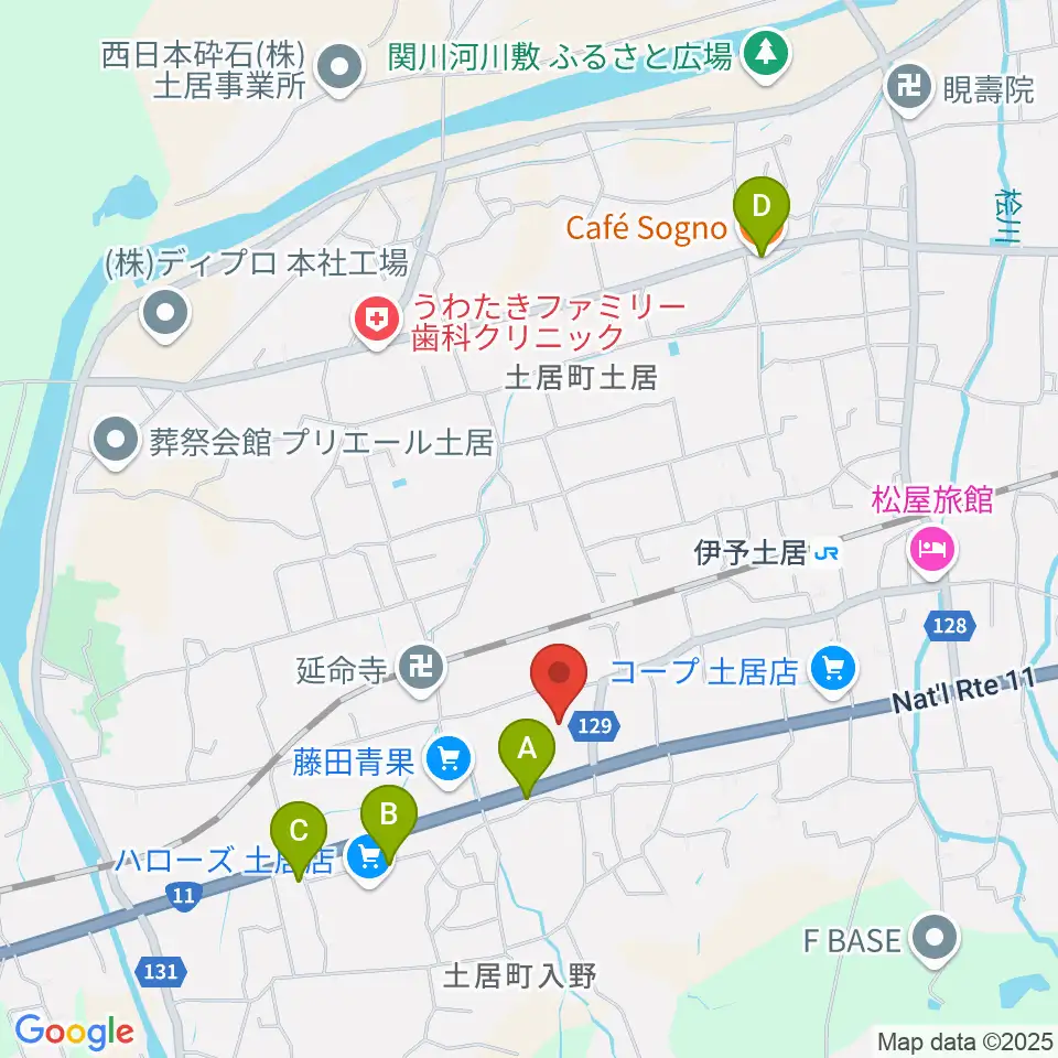 土居文化会館ユーホール周辺のカフェ一覧地図
