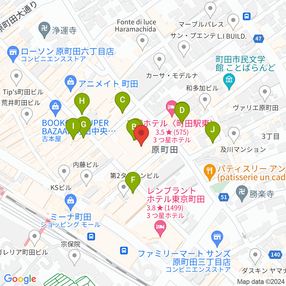 町田市民フォーラム周辺のカフェ一覧地図