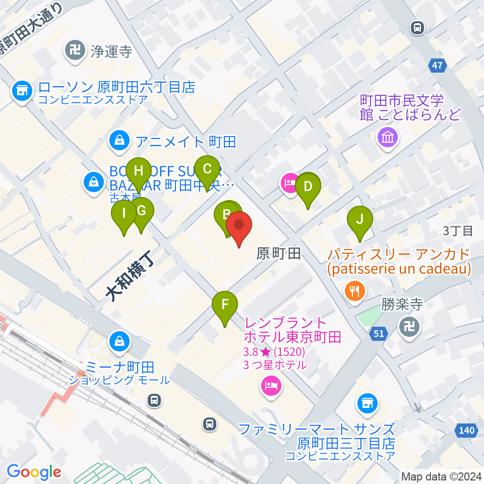 町田市民フォーラム周辺のカフェ一覧地図