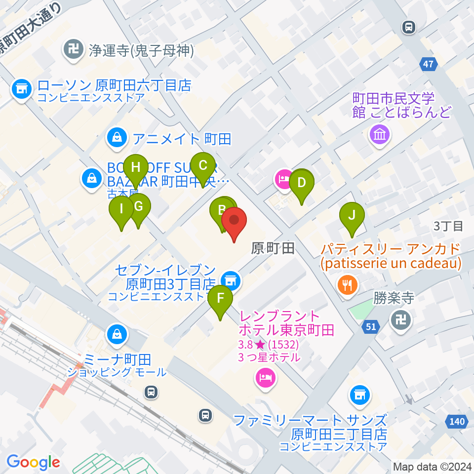 町田市民フォーラム周辺のカフェ一覧地図